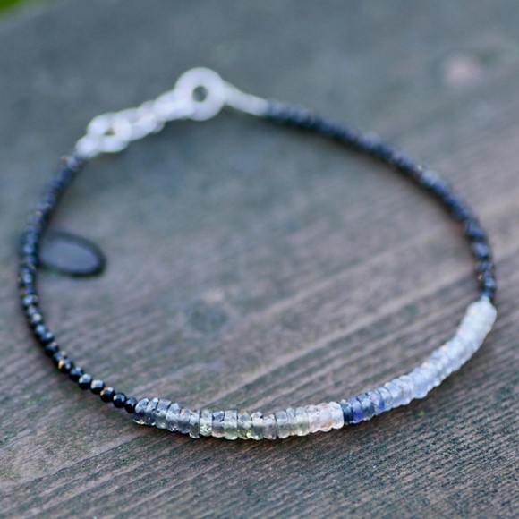 Natural Black Spinel, Green, Purple Sapphire Bracelet Handcrafted 14k White Gold - Picture 6 of 9